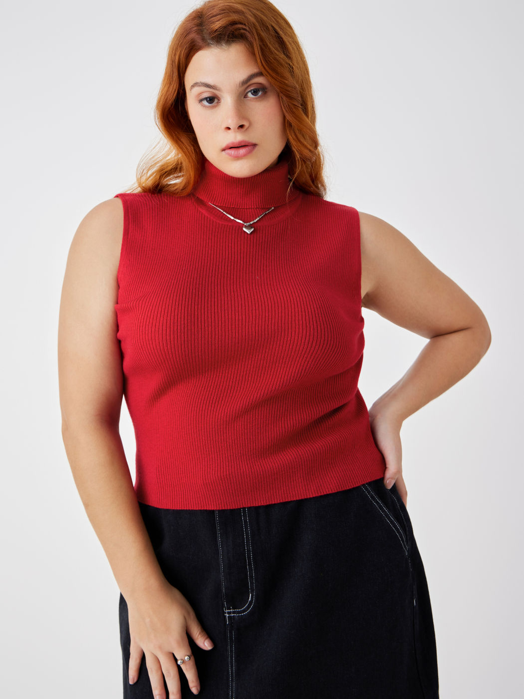  Wollmischung Hoher Hals Strickoberteil Kurve & Plus