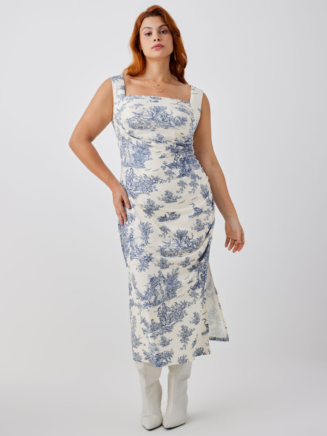 Toile de Jouy Ruched Split Maxi Dress Curve & Plus For Date