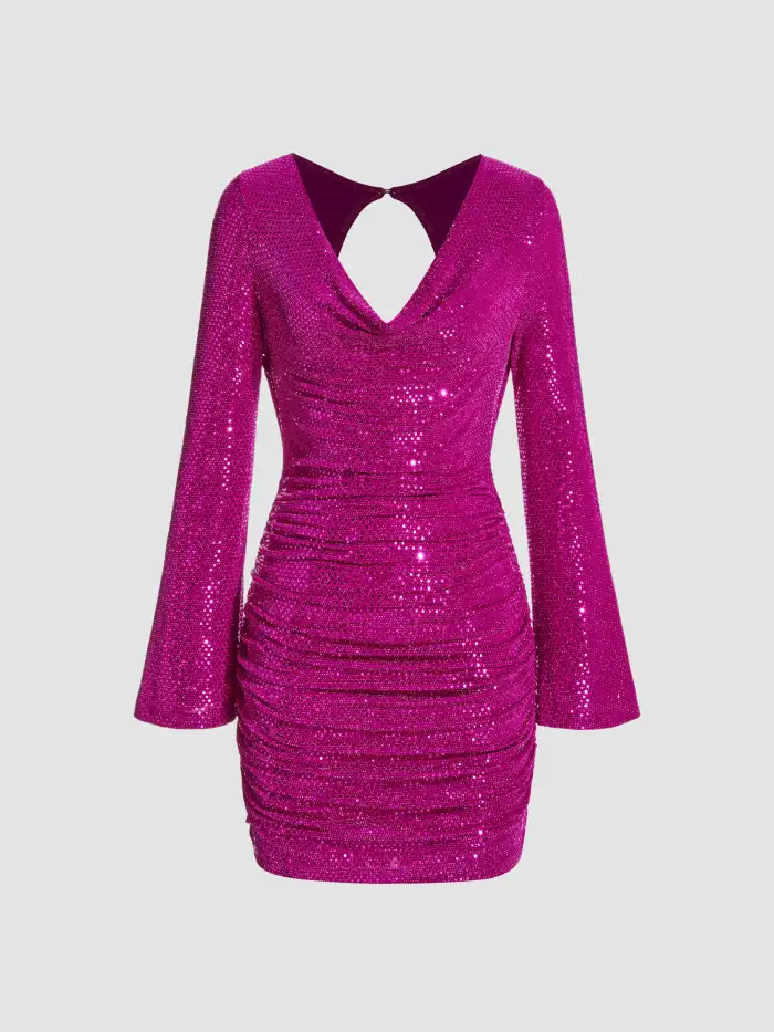 ruched backless mini dress in pink Sequin Cowl Neck Sleeveless Strapless Slim Fit FARFETCH size:48 a mini length