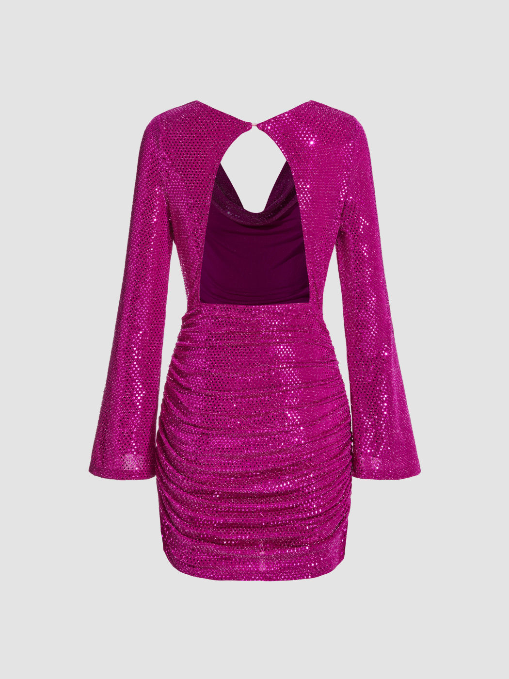 Sequin Cowl Neck Ruched Backless Mini Dress