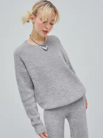  Rundhals Fuzzy Reißverschluss Strickjacke