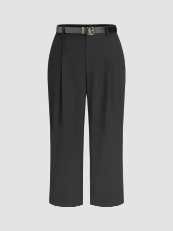 Hochtaillierte einfarbige Karottenhose mit Gürtel Kurve & Plus