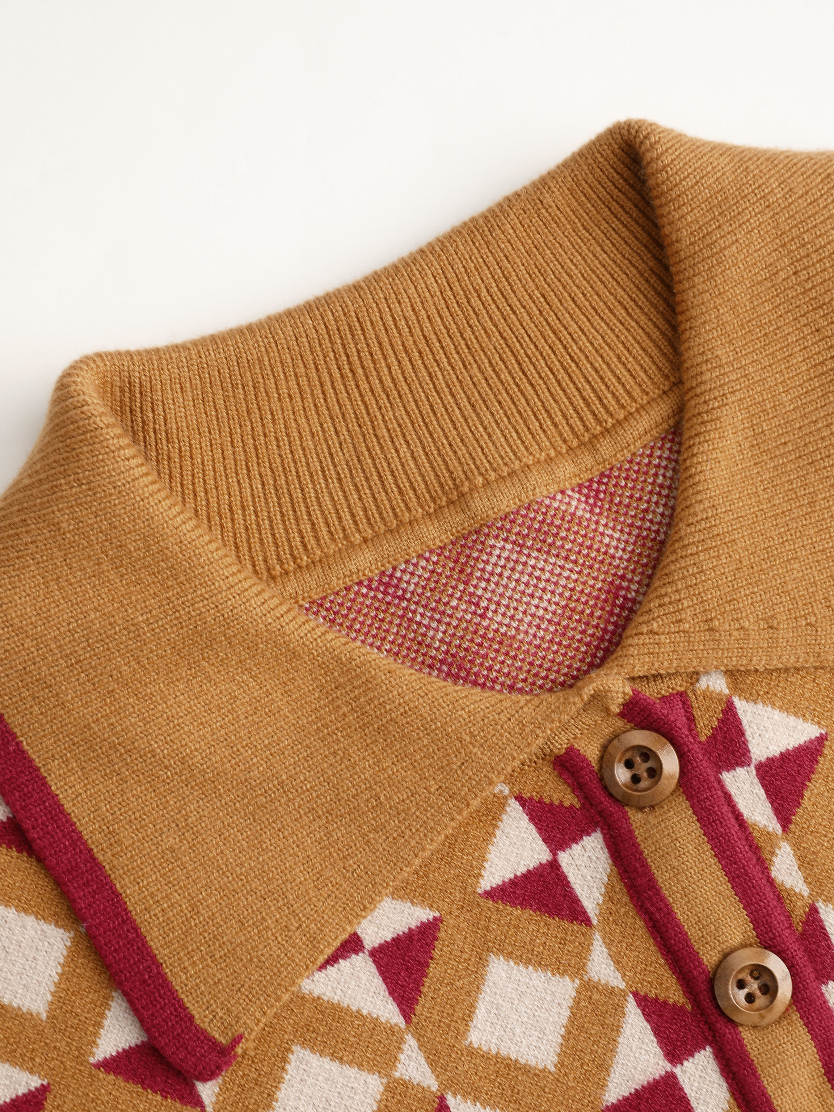 Knit Fabric Knit Collar Geometric Button Short Sleeve Top