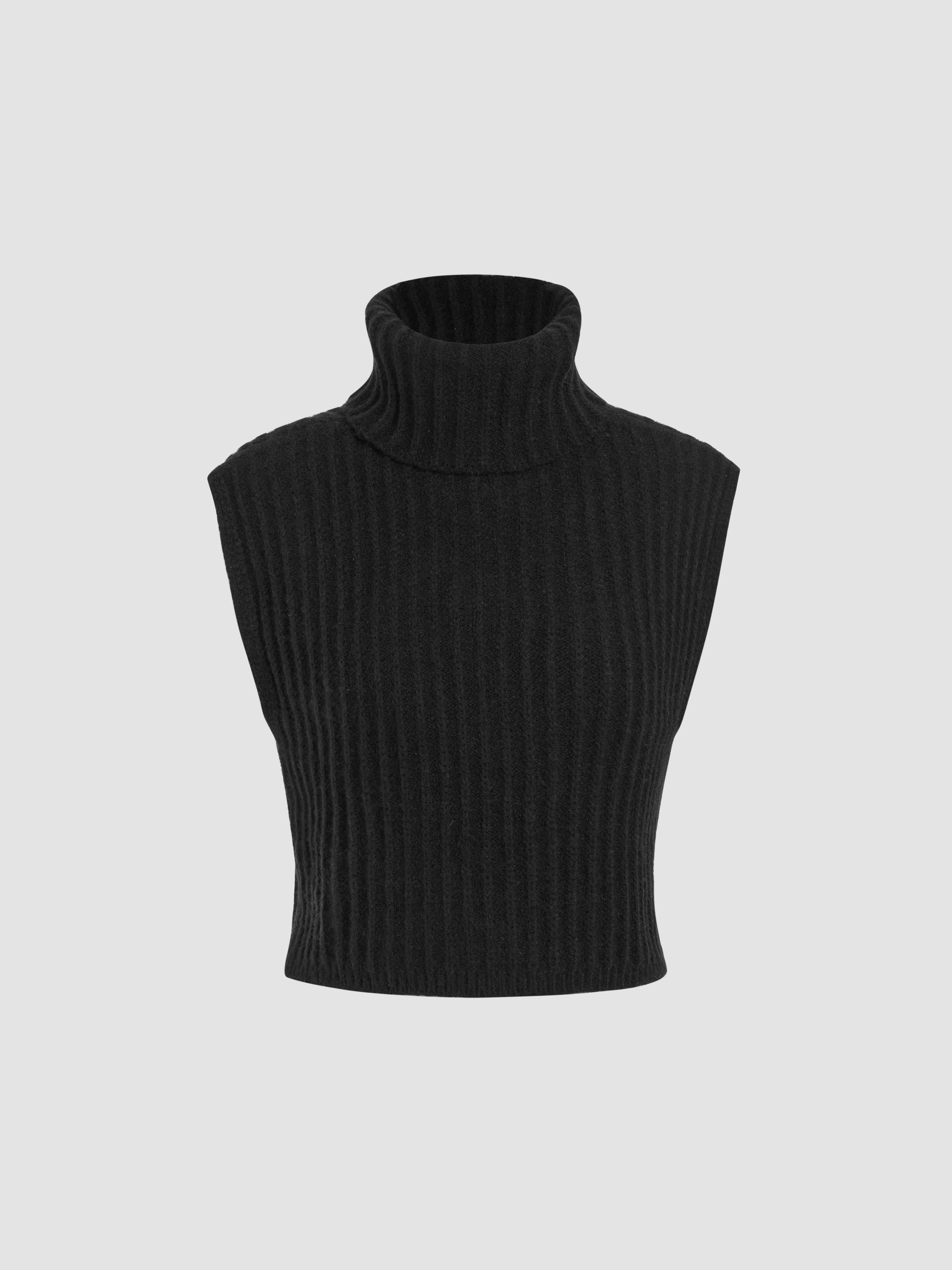 High Neck Solid Knitted Crop Top - Cider