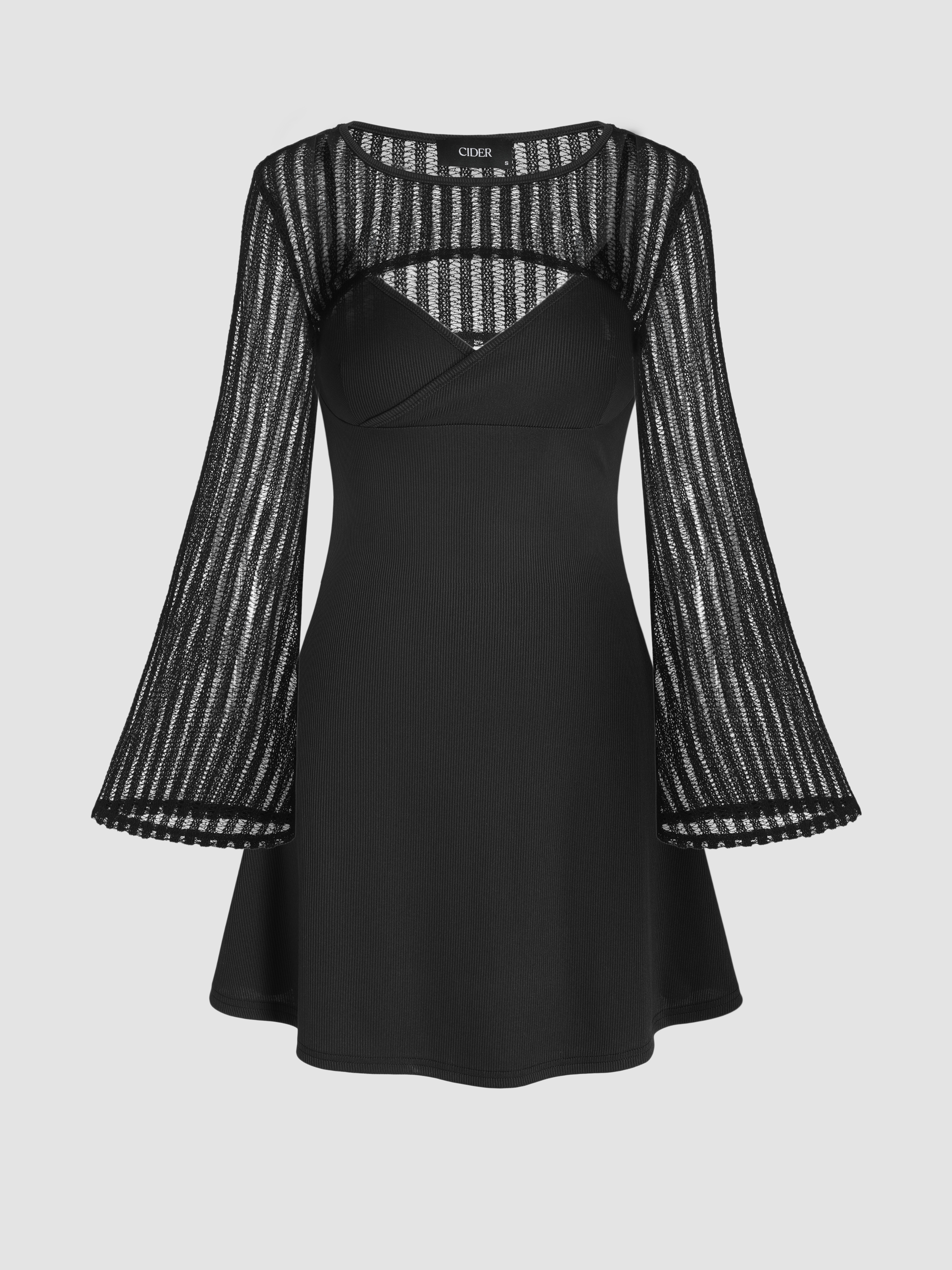 V-Ausschnitt Minikleid & Glocken&auml;rmel Strickjacke Set For Date Caf&eacute; L&auml;ssige Allt&hellip;