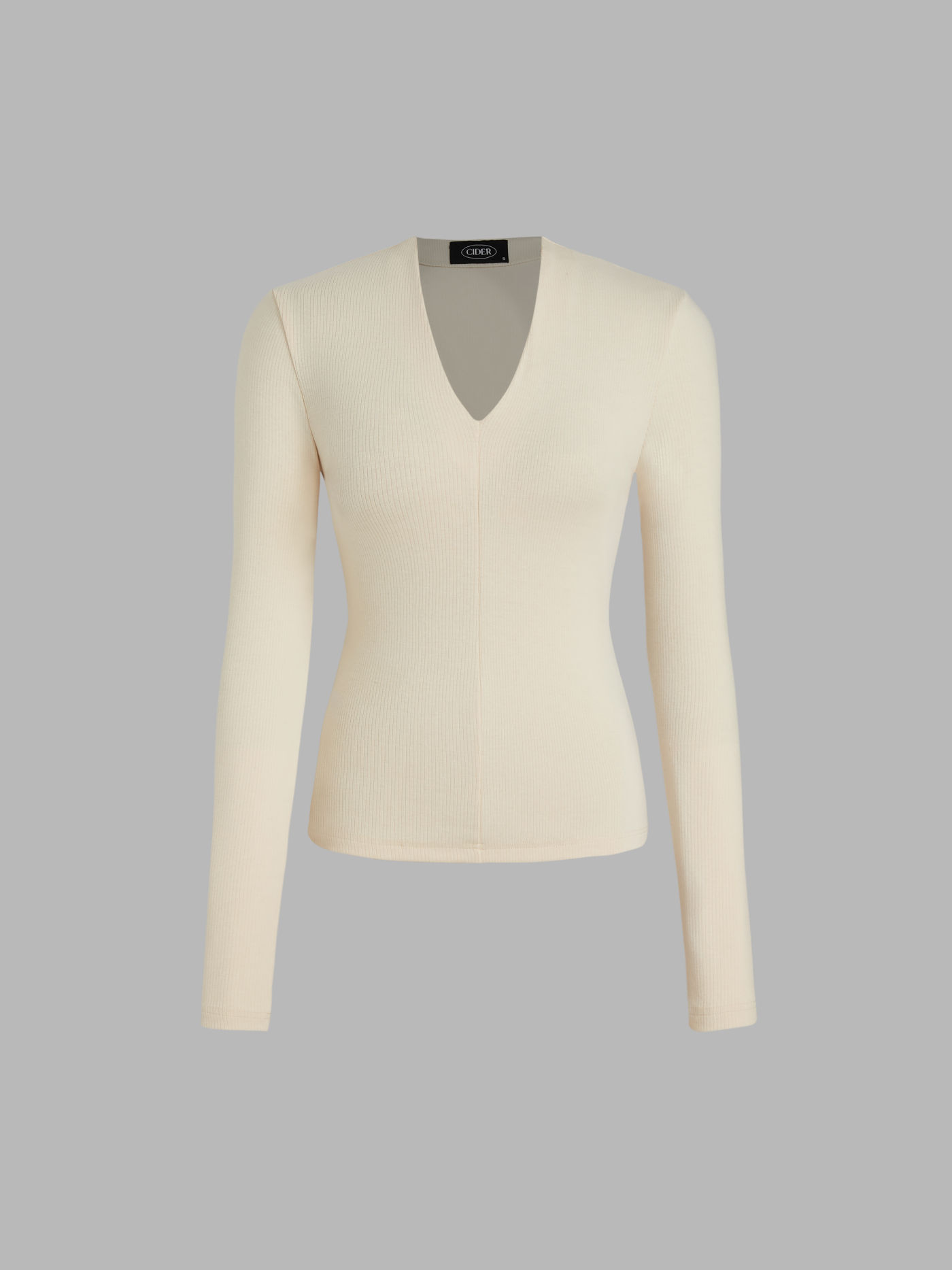V-neck Solid Long Sleeve Tee
