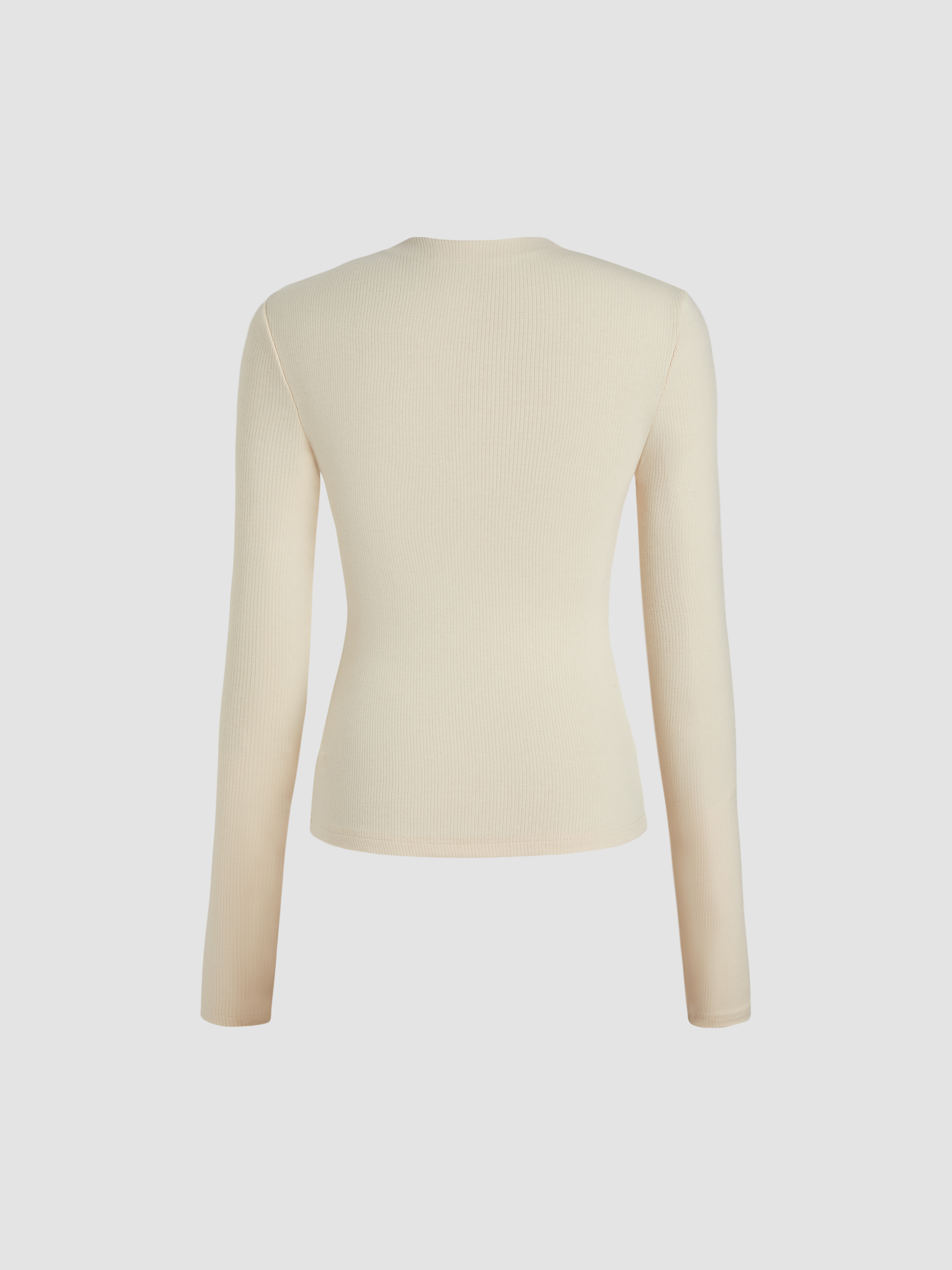 V-neck Solid Long Sleeve Tee