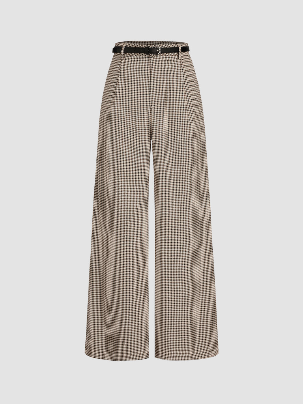 Middle Waist Geometric Pocket Wide Leg Trousers With Belt