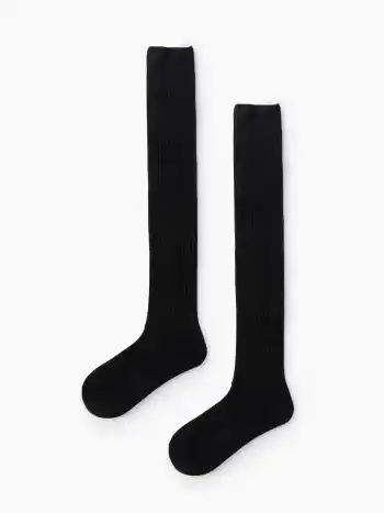 Gerippte einfarbige Überknie-Socken