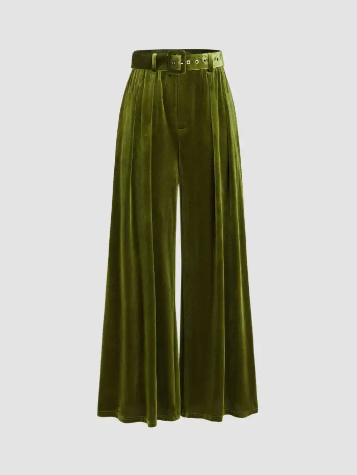 Striped Low Rise Buckle Wide Leg Trousers