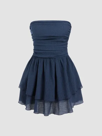 Tube Ruched Ruffle Mini Dress