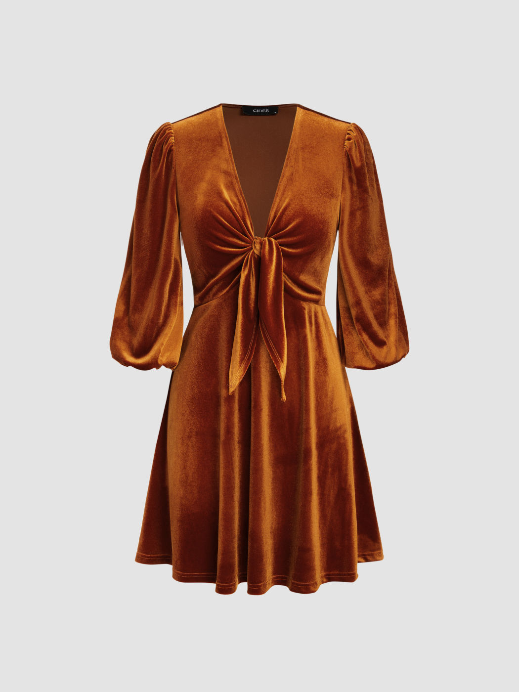Casual V-neck solid color waist velvet dress