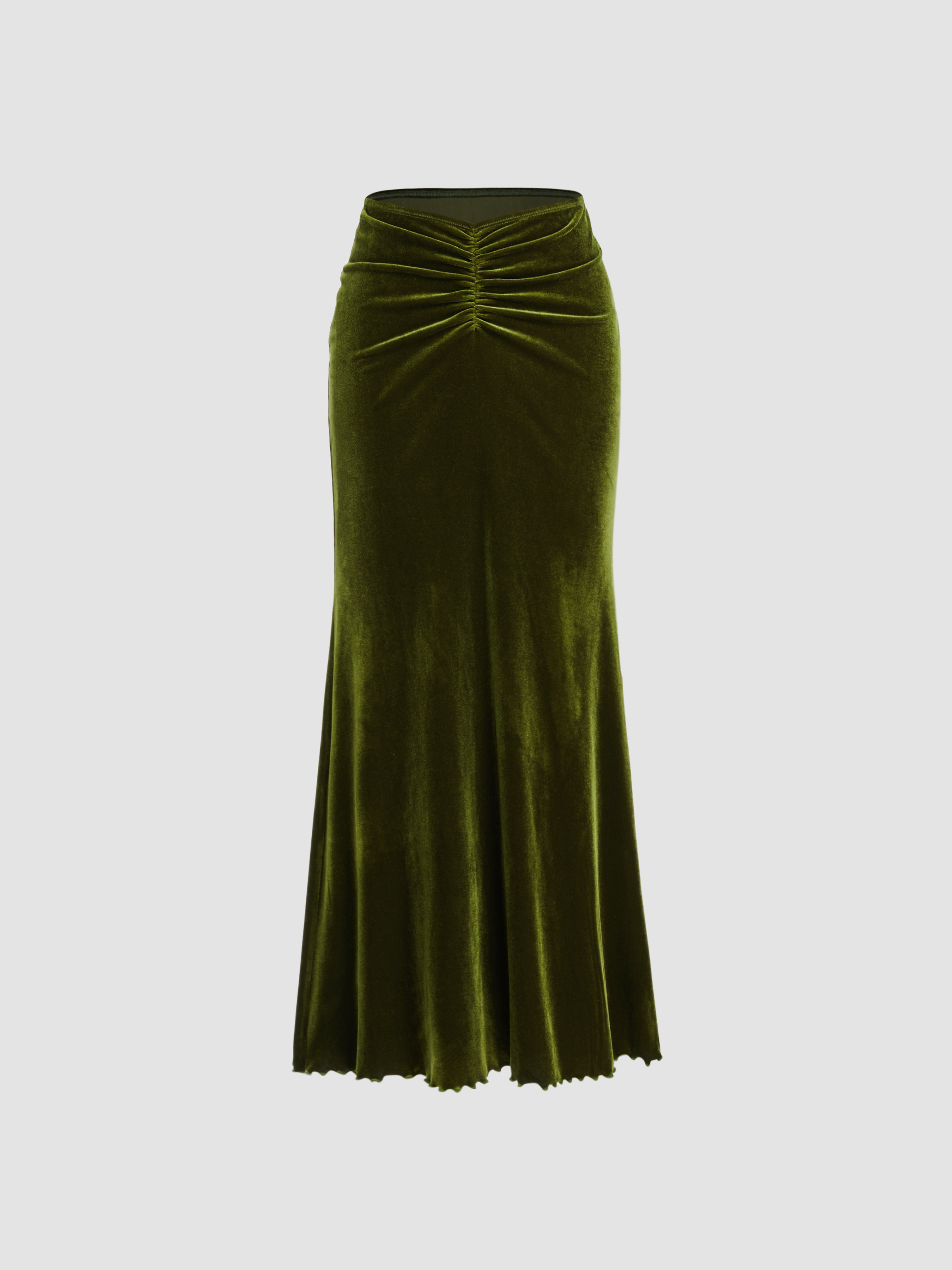 Velvet Middle Waist Solid Mermaid Maxi Skirt Cider
