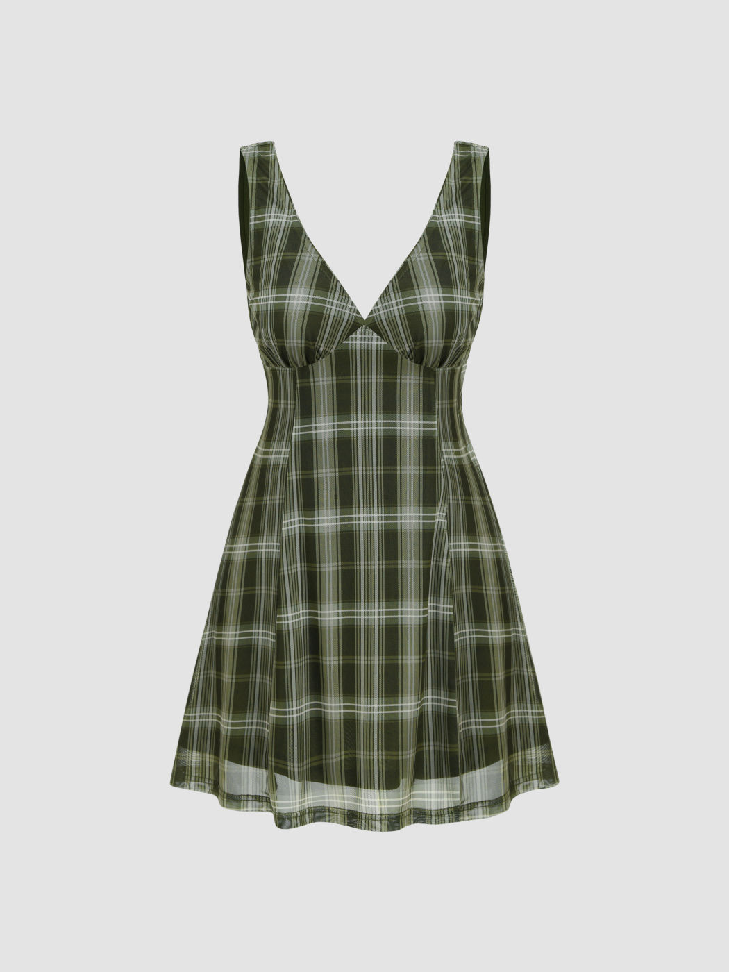 V-neck Check Mini Dress