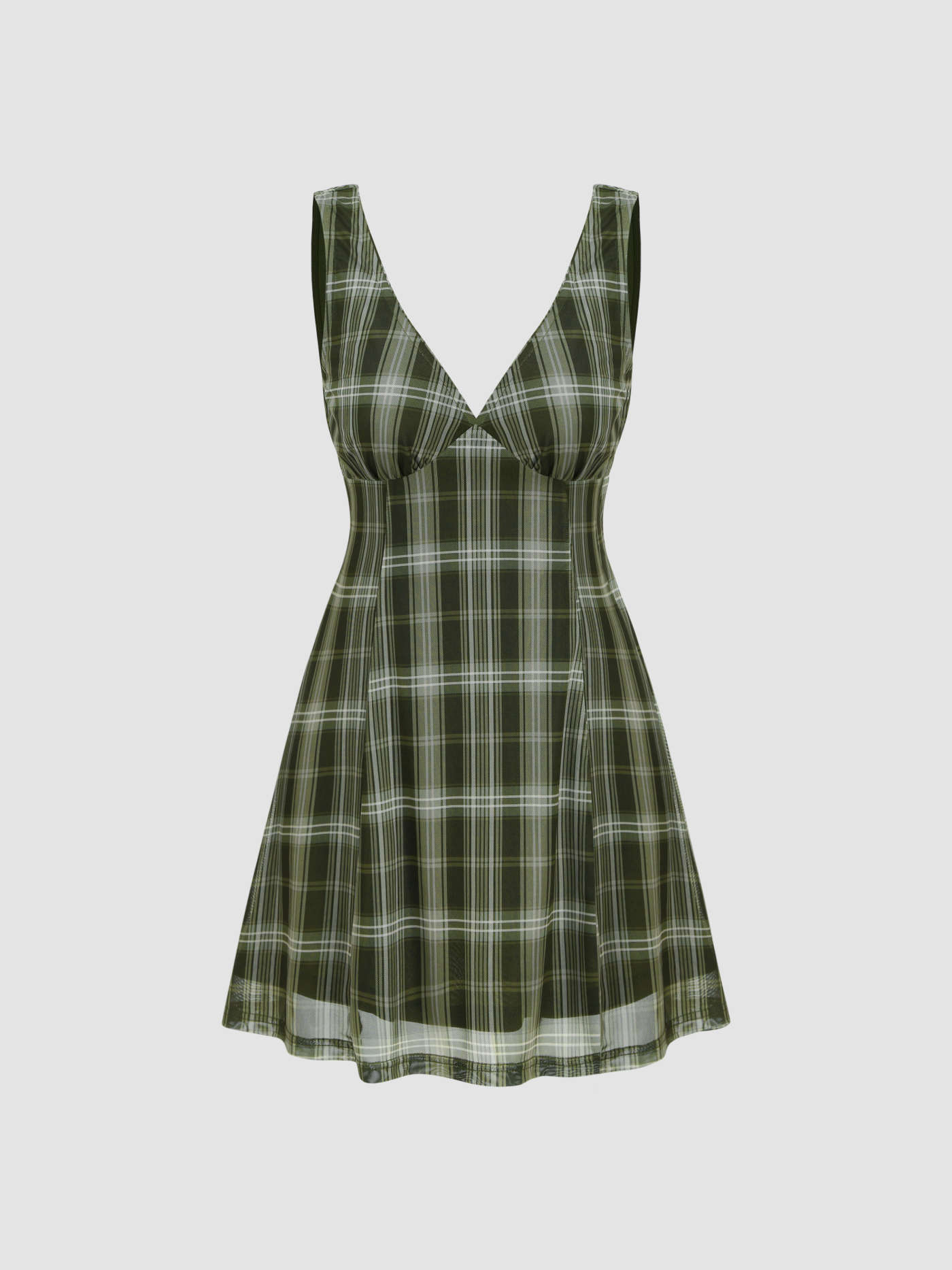 V-neck Check Mini Dress
