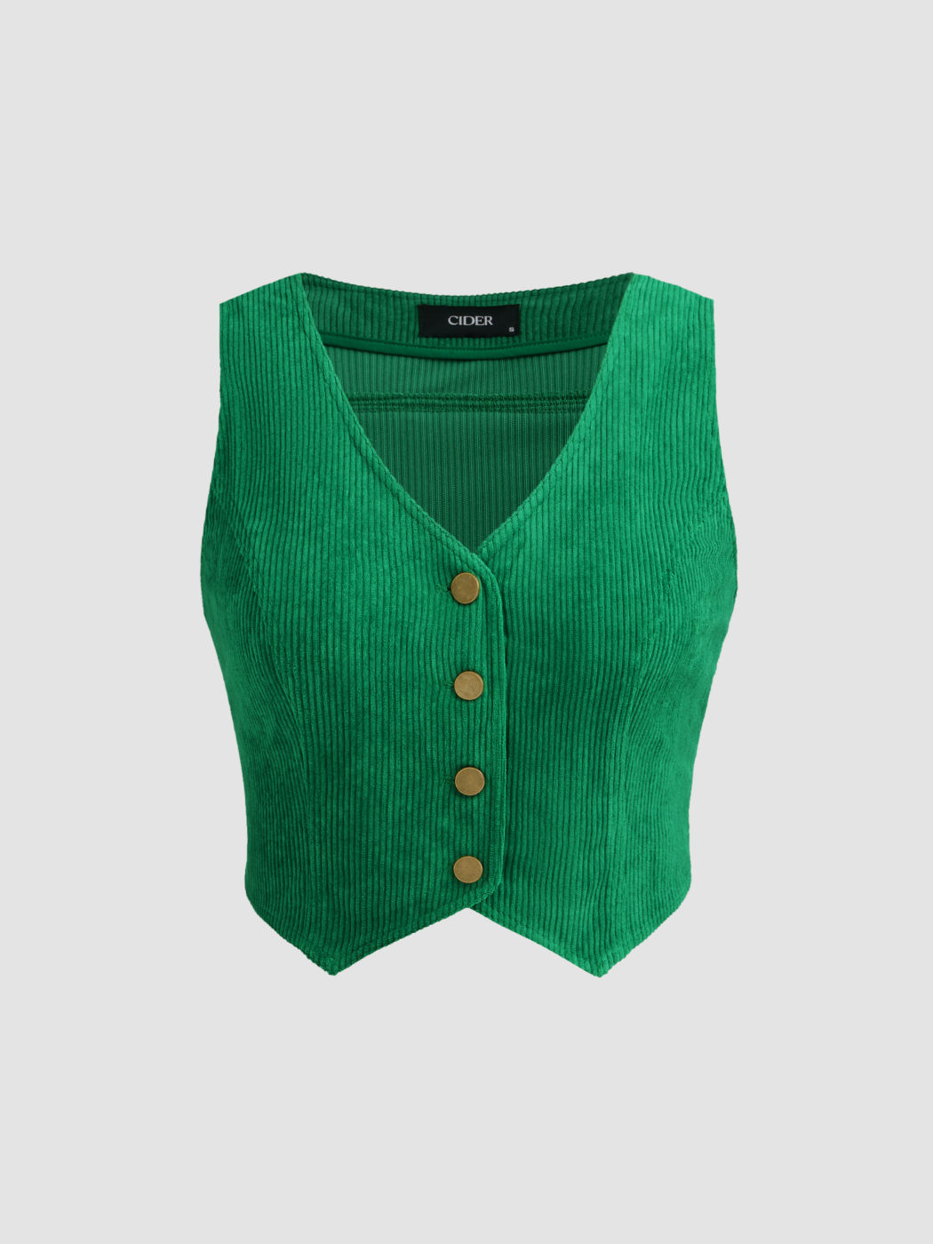  Corduroy V-Ausschnitt Knopf Gürtel Weste Kurve & Plus