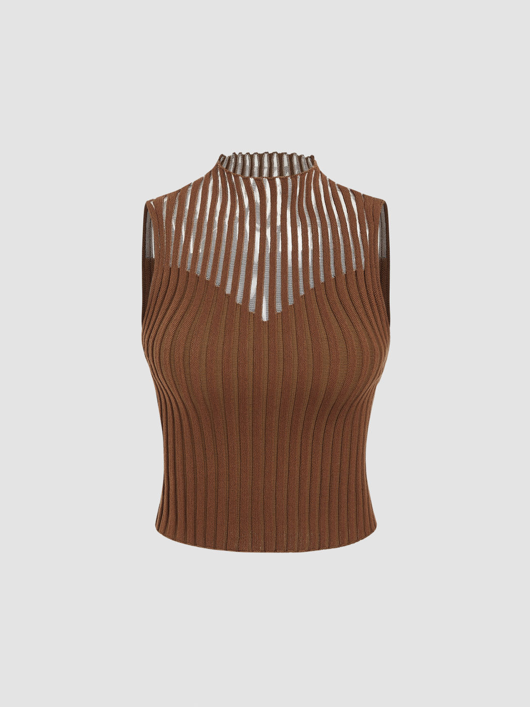 Einfarbiges Strick-Tank-Top mit Stehkragen und Spitze