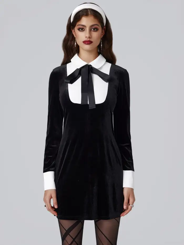 Graduation Dress Grad Dresses Velvet Velvet Polo Bowknot Mini Dress For  Daily Casual Coffee Shop