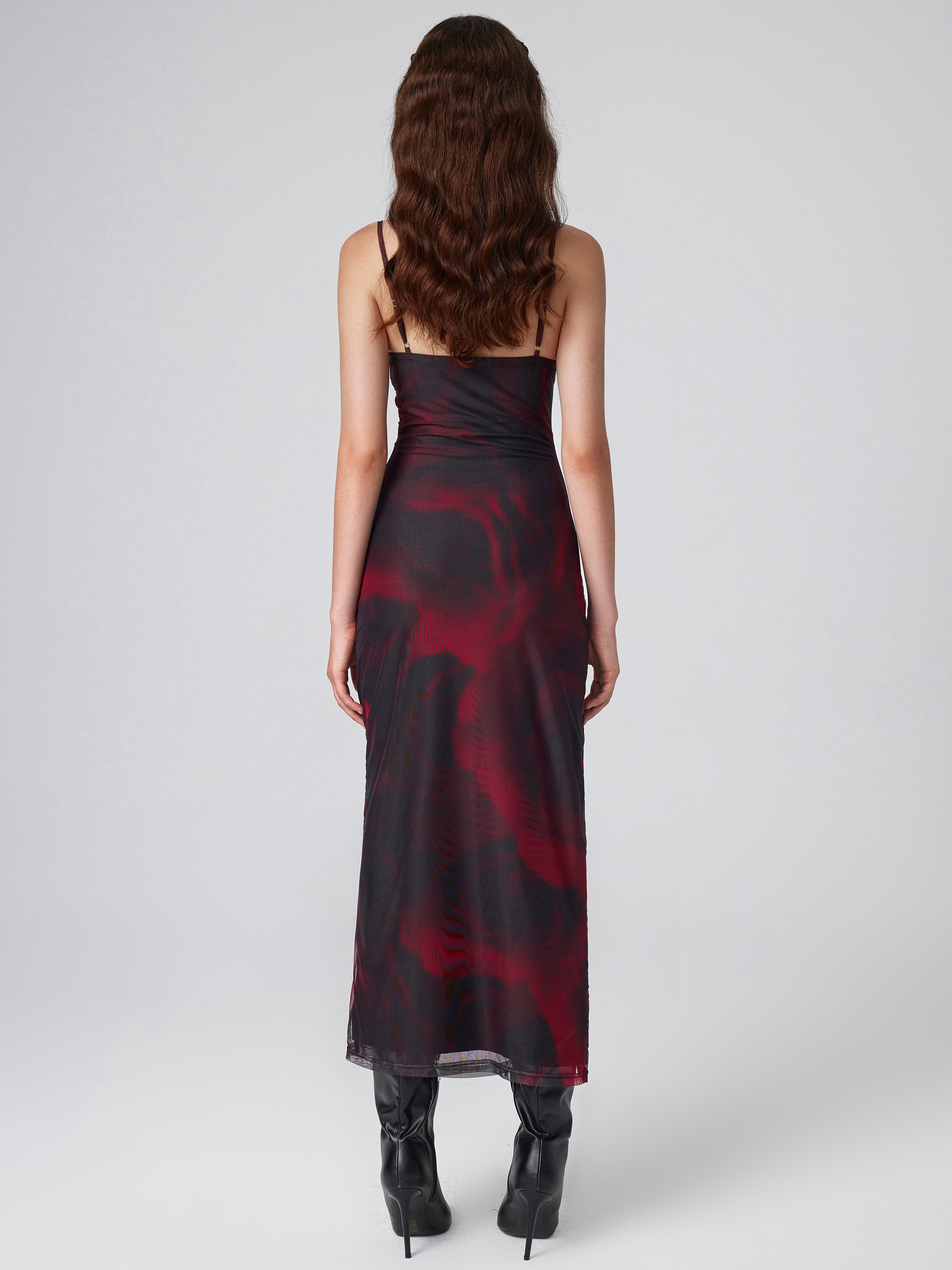 shape red mesh cowl ruched midi dress Shop RECYCLED Shape Red Mesh Cowl Ruched Midi Dress Online in Oman