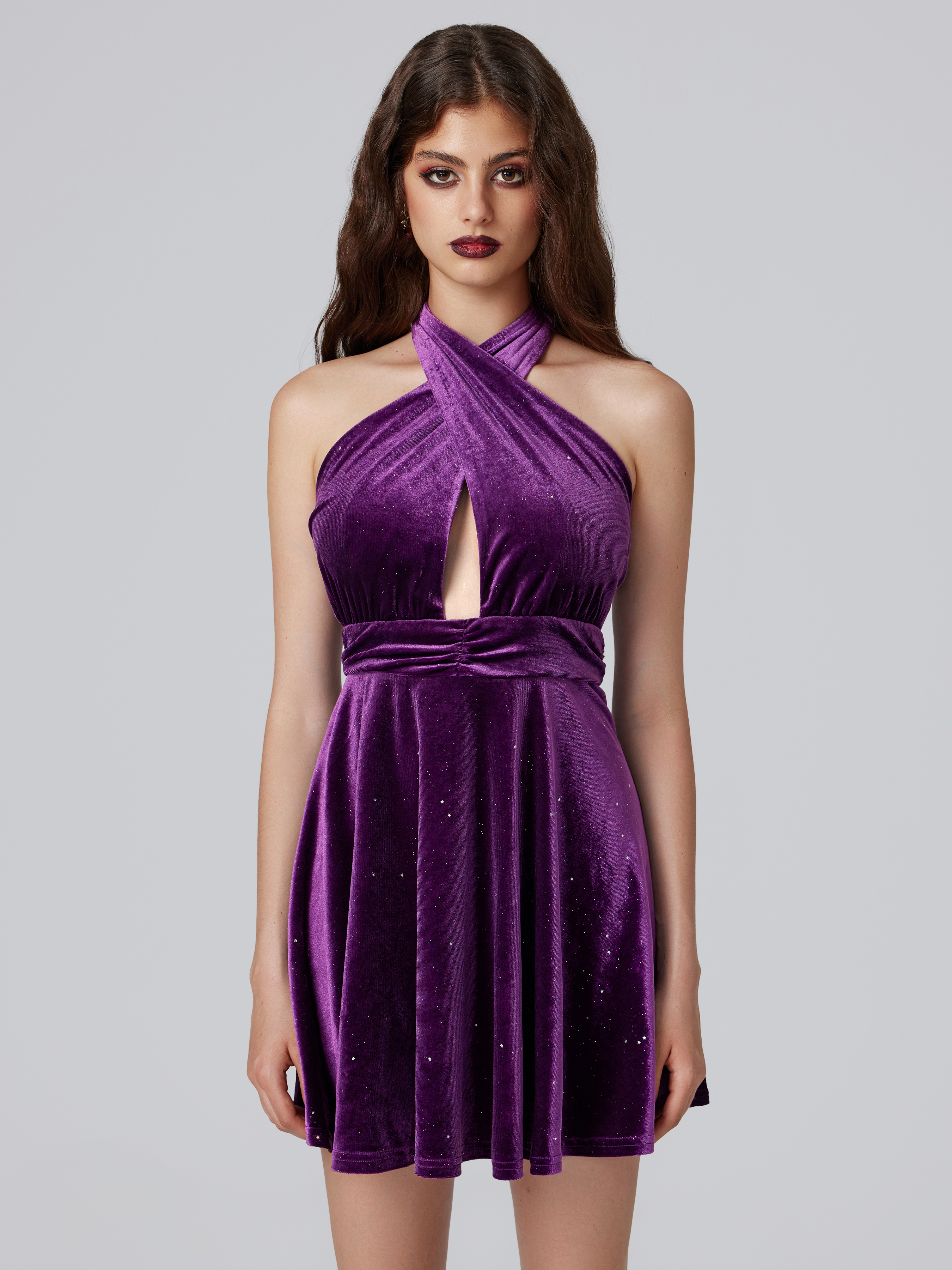 Velvet halter outlet neck dress