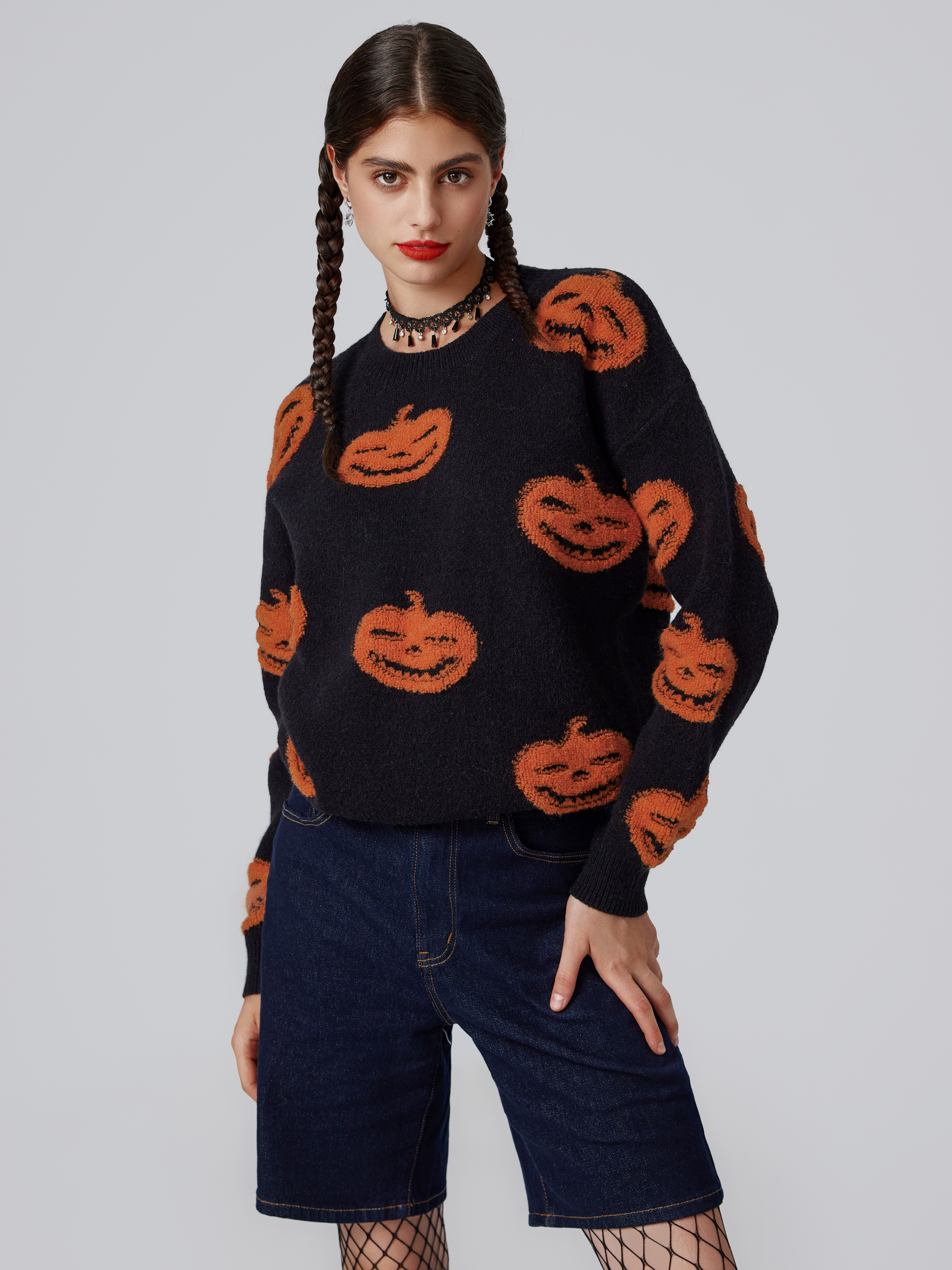 Pull Femme Grande Taille D'halloween Pullover Tricoté Motif