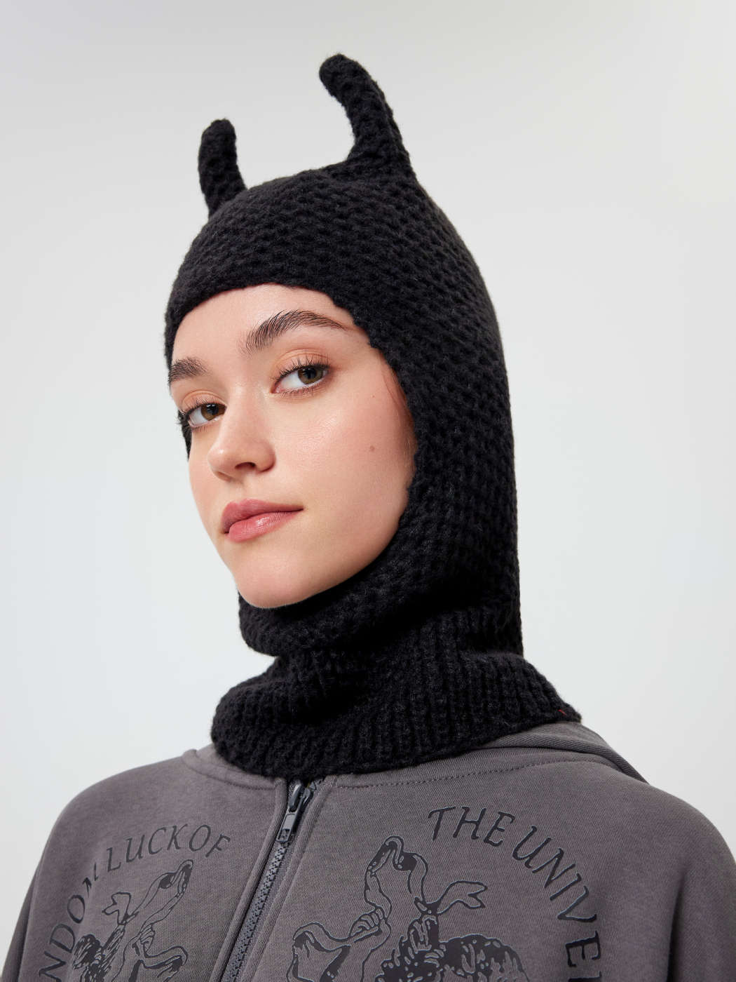 Halloween Knit Balaclava Cap with Horns For Daily Casual