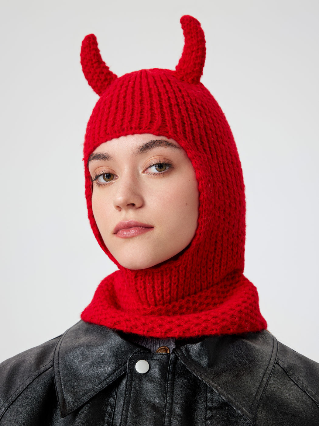  Gorro de pasamontañas de punto con cuernos