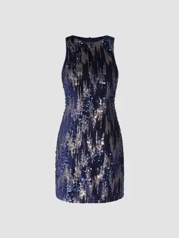 Mini abito con zip e scollo rotondo in paillettes