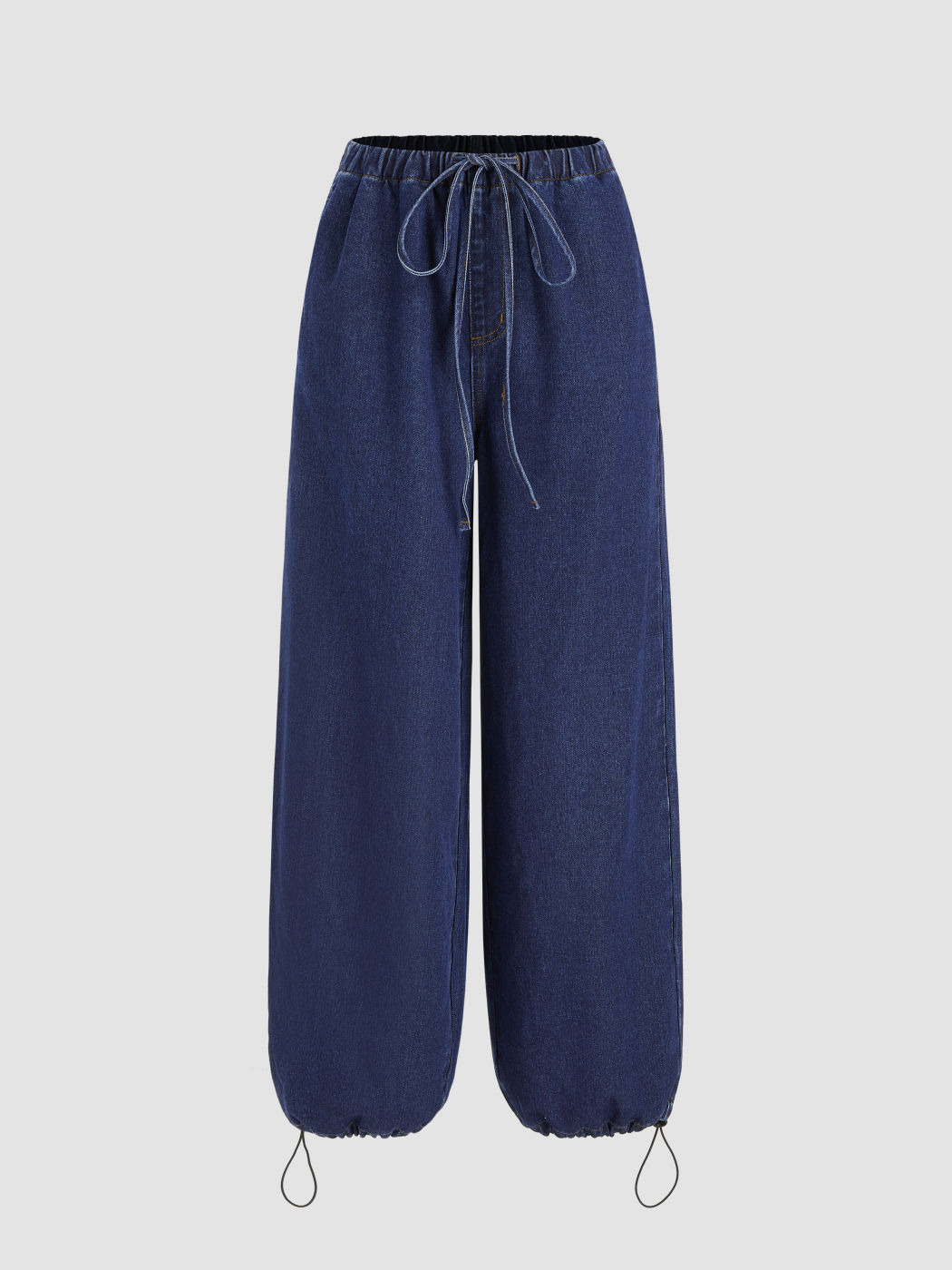  Hohe Taille Solid Kordelzug Tasche Weite Bein Jeans