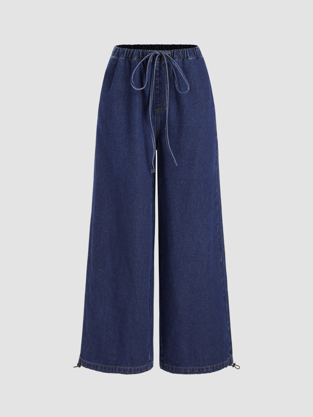  Hohe Taille Solid Kordelzug Tasche Weite Bein Jeans