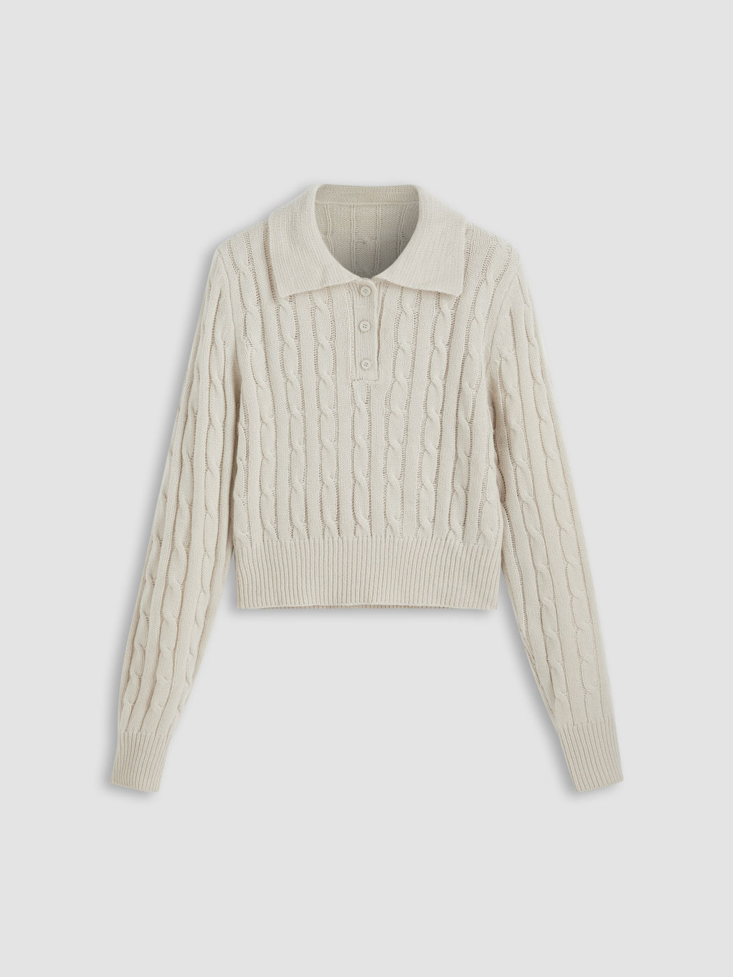 Knit Fabric Cable Knit Polo Solid Button Sweater For School Daily ...