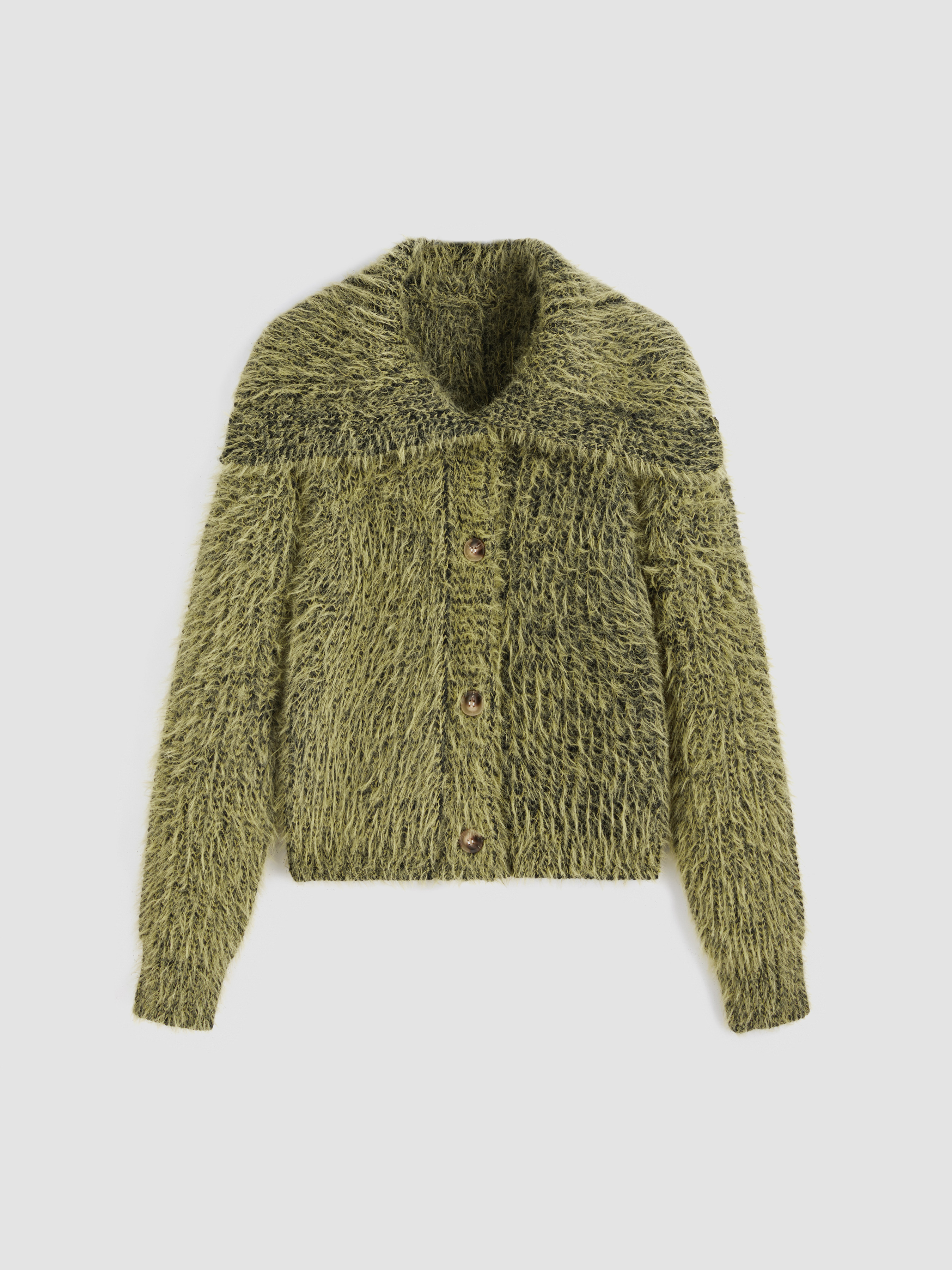 Knit Fabric Wool-blend Fuzzy Collar Solid Button Cardigan For School ...