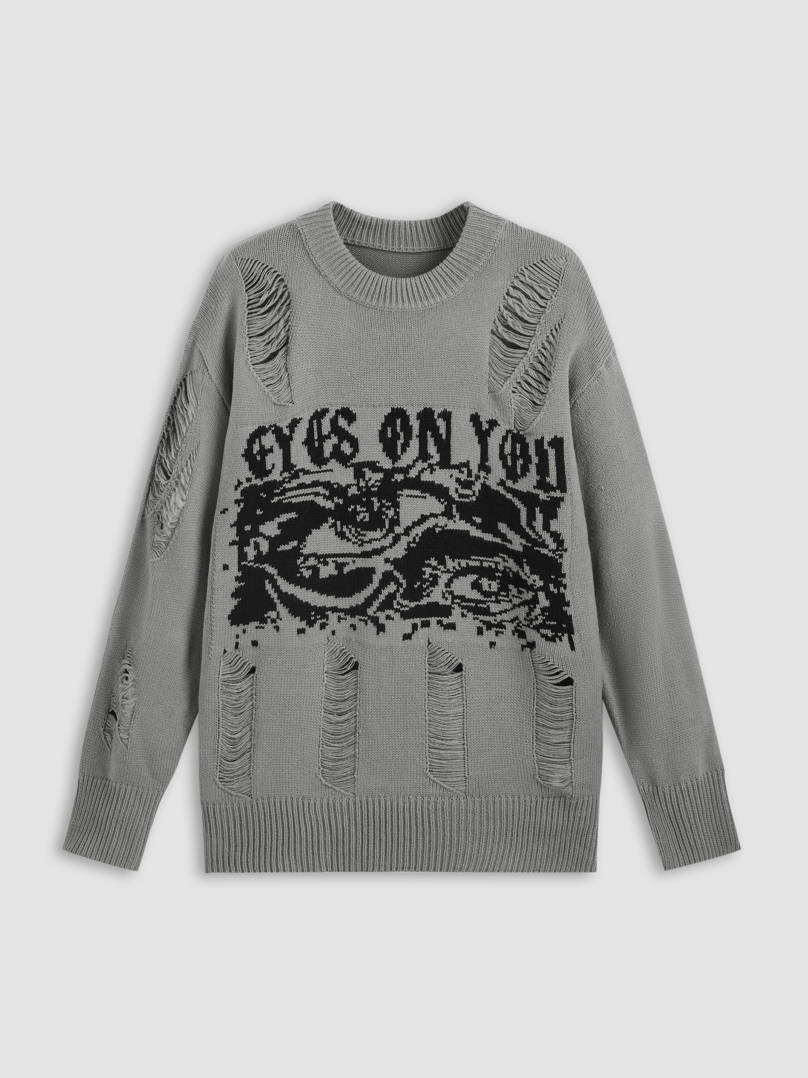 Round Neck Ripped Knit Long Sleeve Top main image 1
