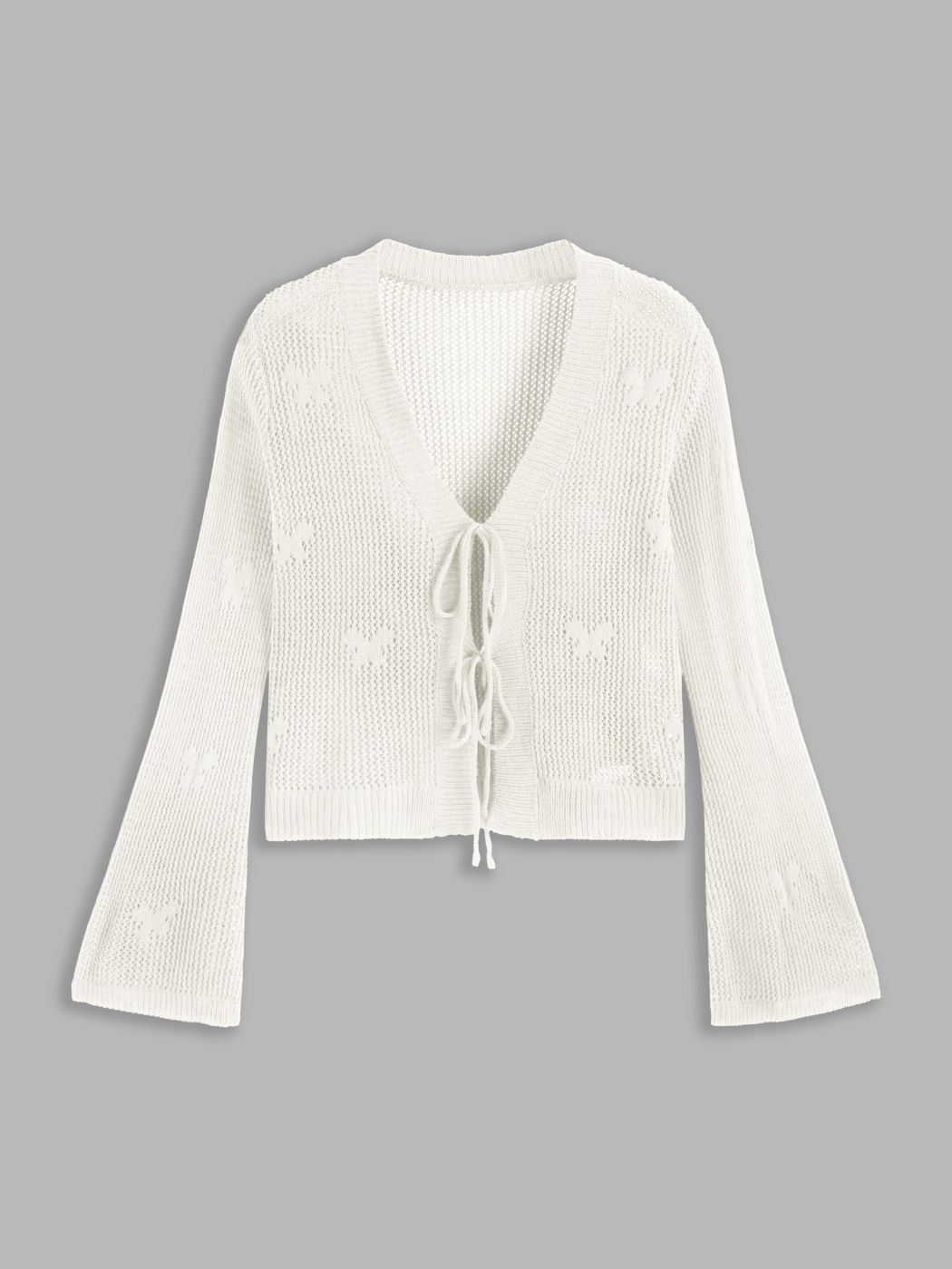 Einfarbige Hollow Out Strickjacke mit Knoten Kurve & Plus