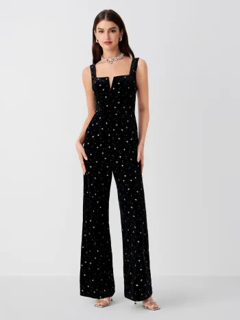  Samt Quadratischer Hals Stern Overalls