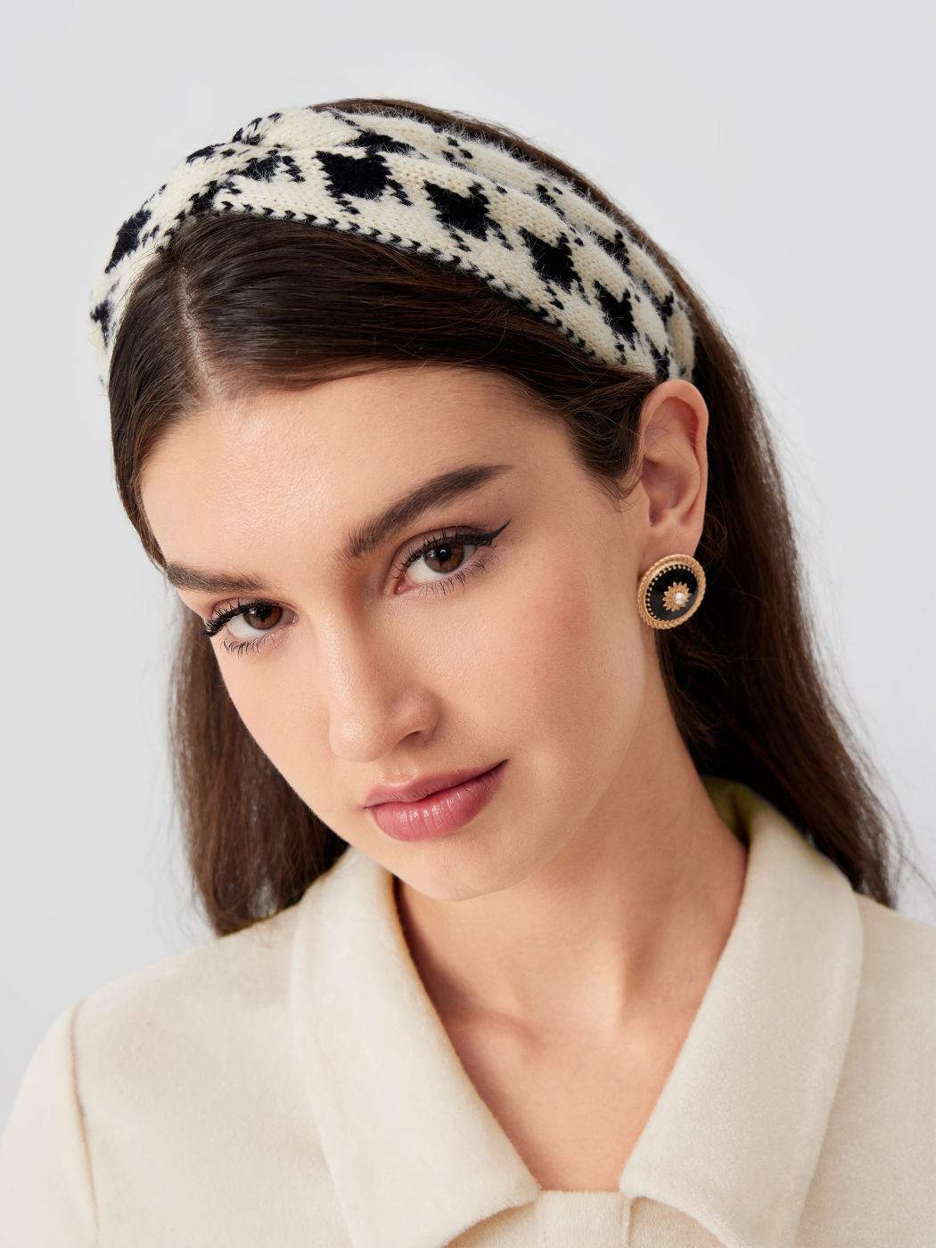 Tweed Check Knit Headband 