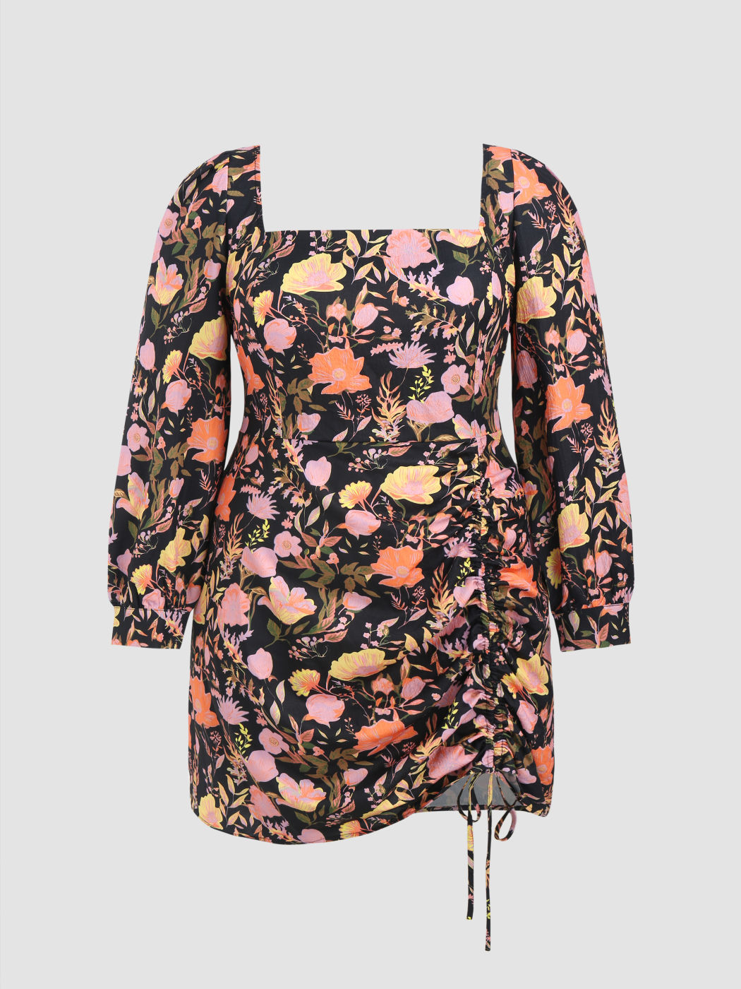  Quadratischer Ausschnitt Blumen Minikleid Kurve & Plus