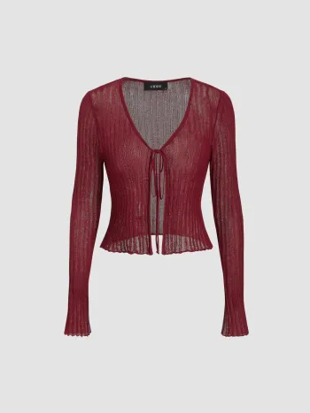 Einfarbig strukturierter geknoteter Strickjacke
