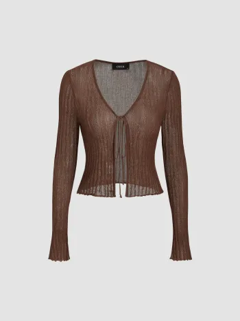 Solid Textured Knotted Cardigan
