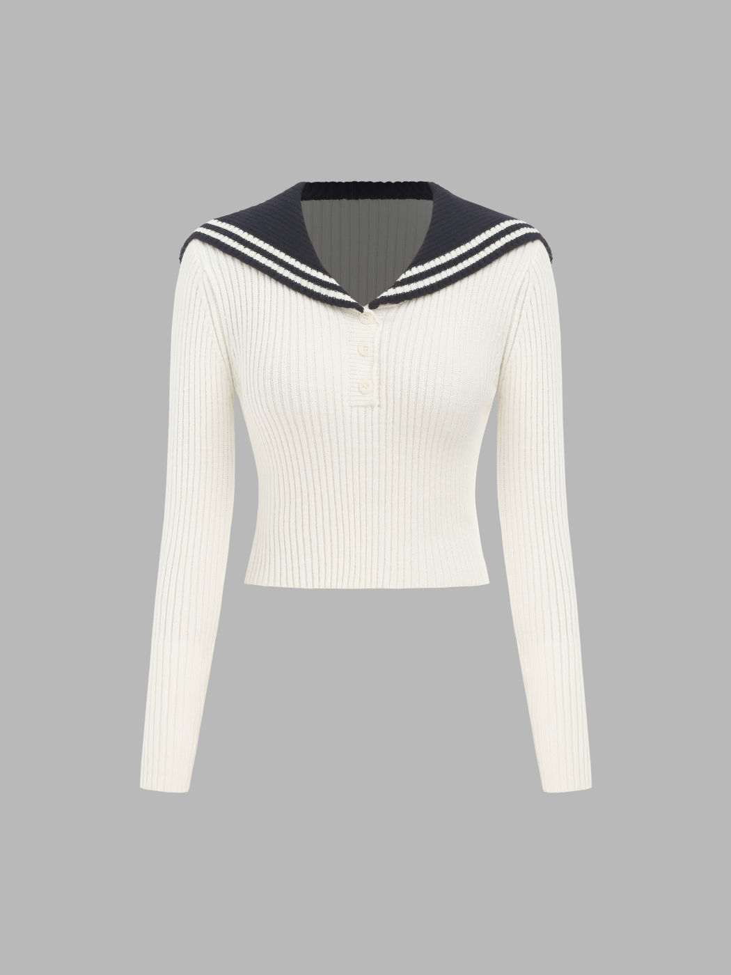 Sailor Collar Button Knitted Long Sleeve Crop Top