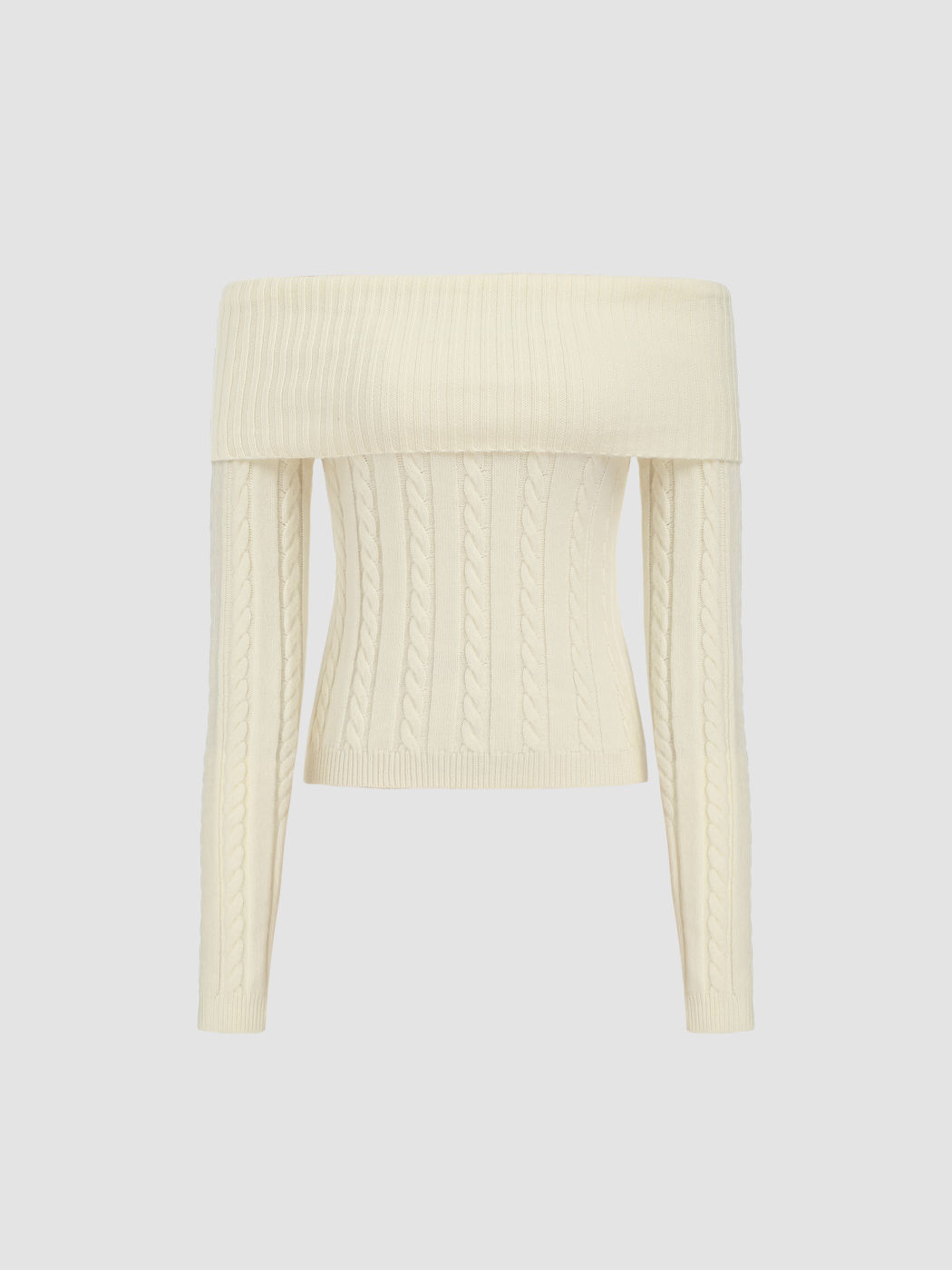  Zopfmuster Schulterfrei Einfarbiger Langarm Pullover