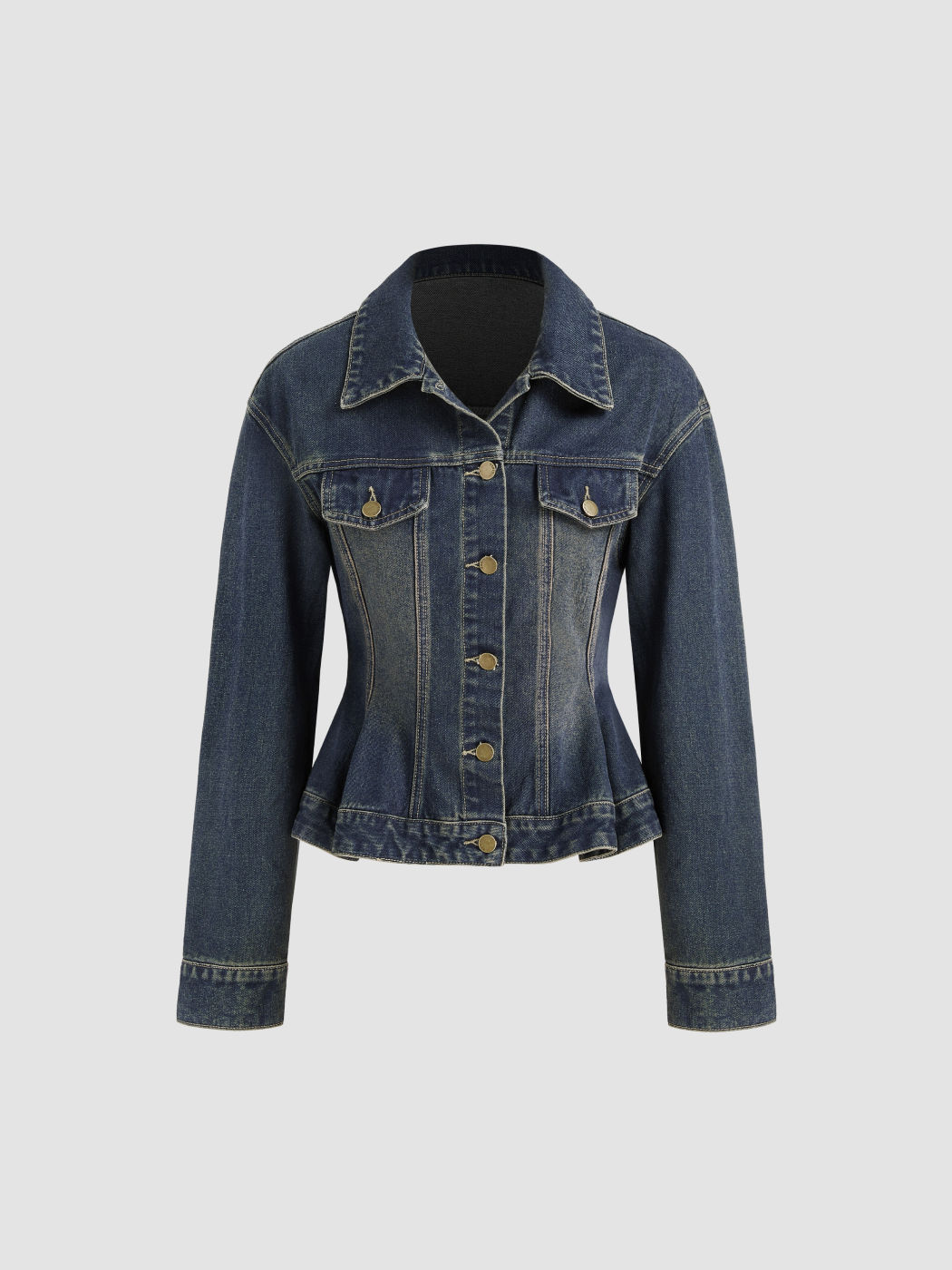  Kragen Solid Tasche Jeansjacke
