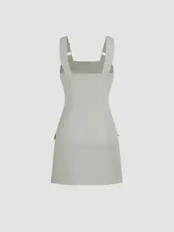 Solid Cargo Zip Up Mini Dress