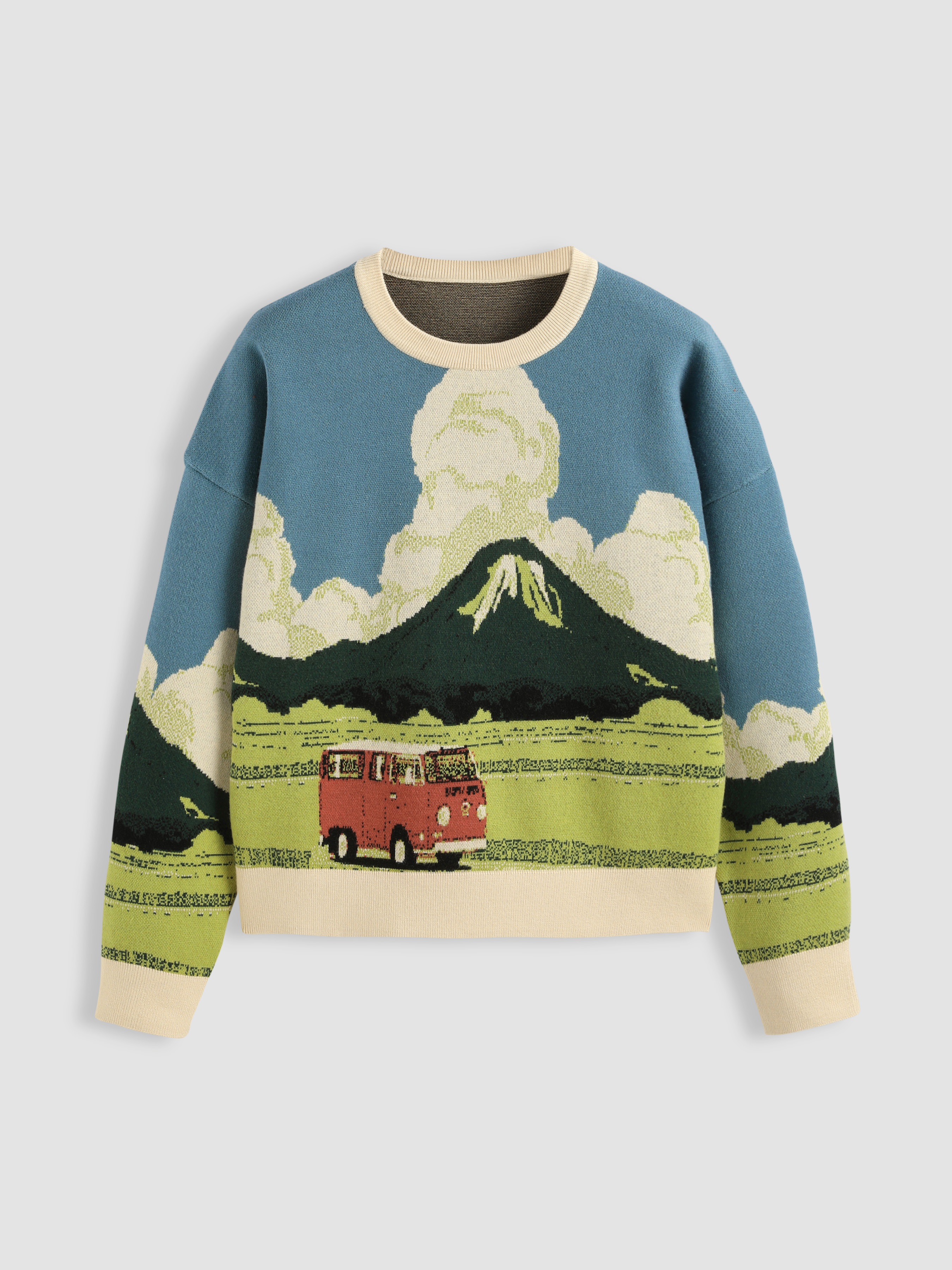 Fall Sweater Knit Fabric Round Neckline Graphic Knitted Long