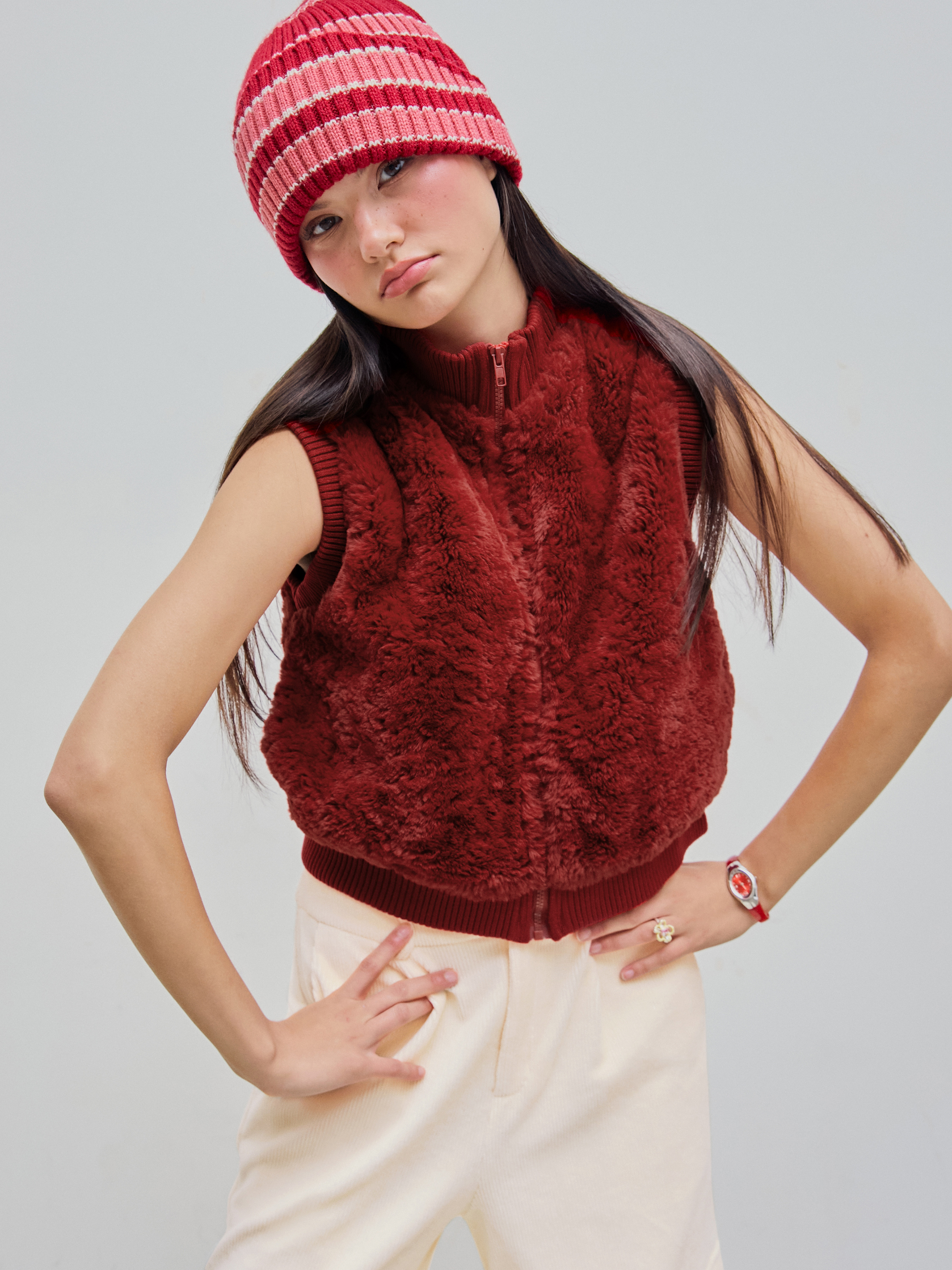 Faux Fur Vest with Zipper from Surell Accessories