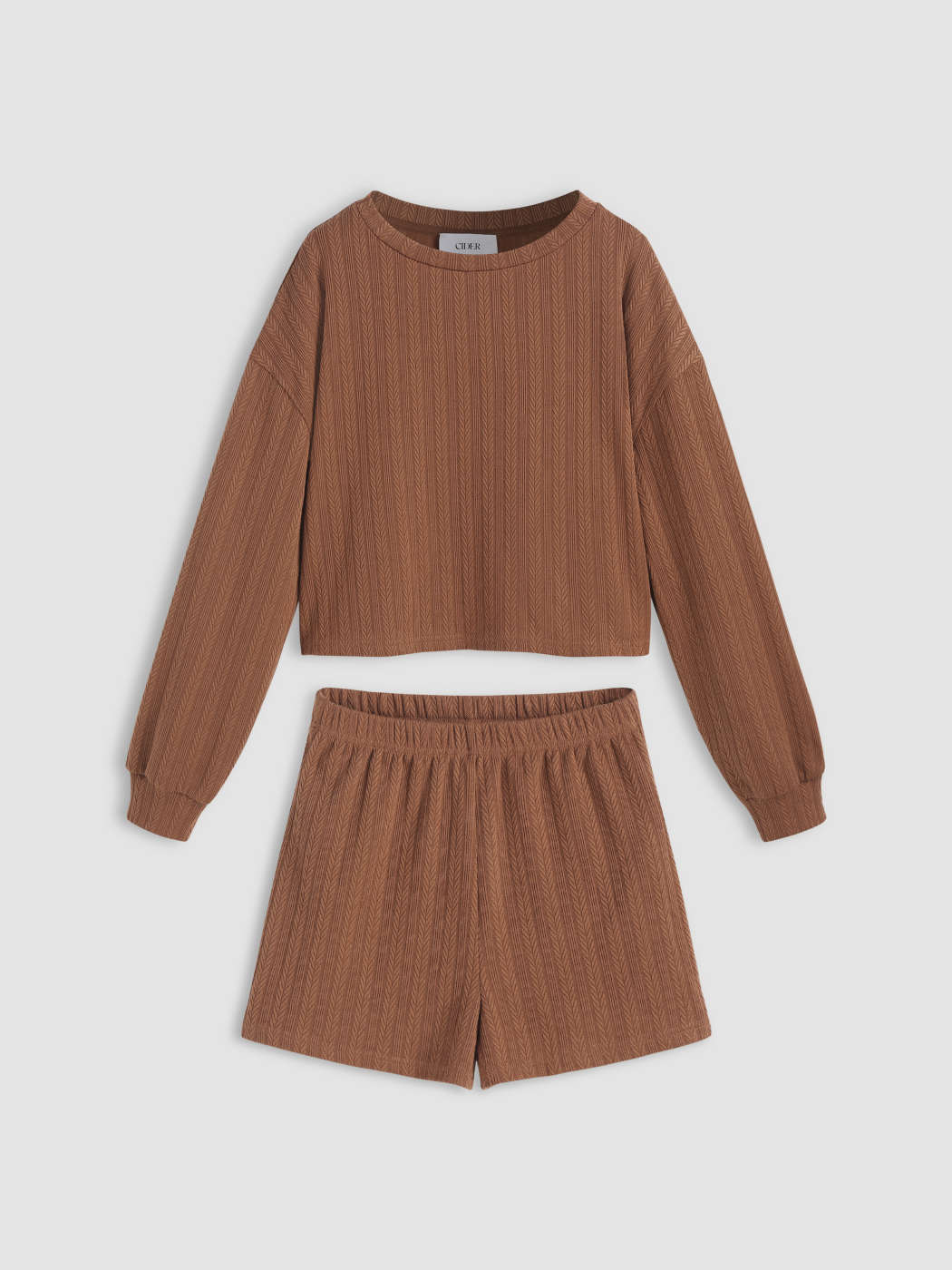 Solid Cable Knit Crop Top Shorts Lounge Set For Home