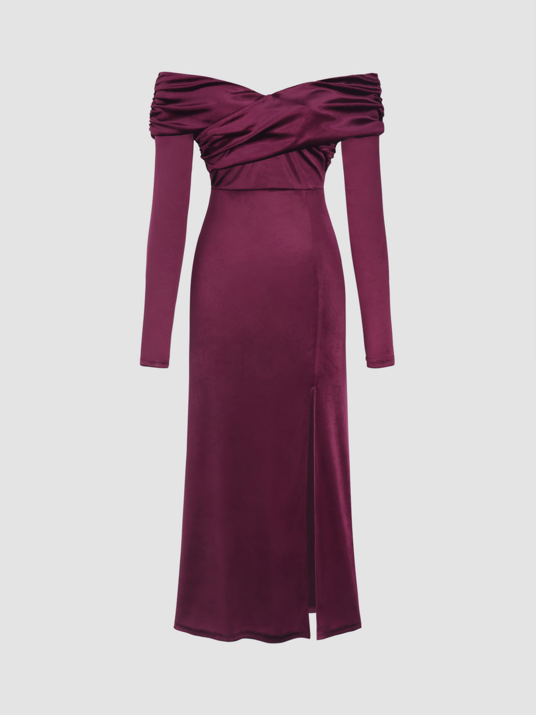  Vestido Maxi de Terciopelo Sólido con Hombros Descubiertos y Abertura
