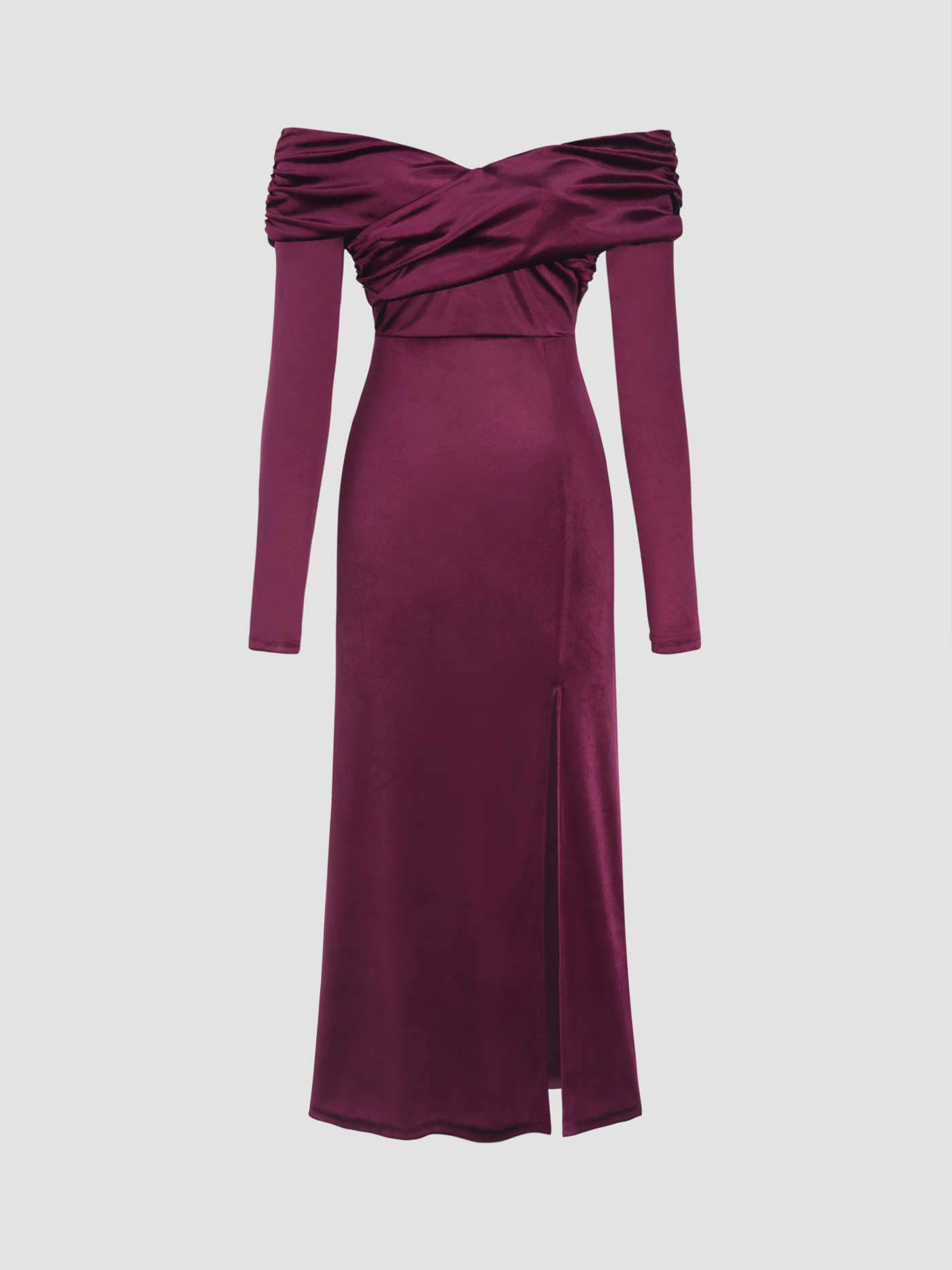Velvet Off-shoulder Solid Split Maxi Dress
