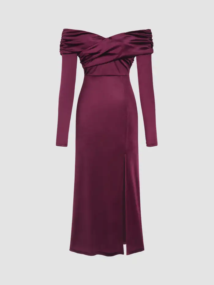 burgundy long sleeve wedding guest dress Wedtrend Women Glitter Burgundy Wedding Guest Dress A Line Round Neck  Sequin Mother of Bride Dress with Appliques – WEDTREND main image 1