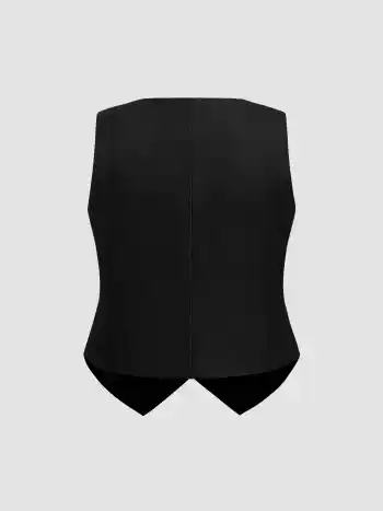 V-neck Solid Button Vest Curve & Plus